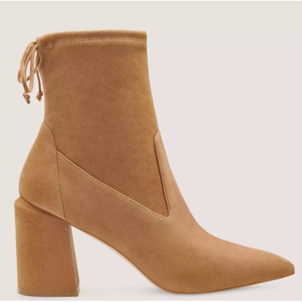 Stuart Weitzman Ave 85 City Block Ankle Boots Bootie size 7.5 Tie Back Camel